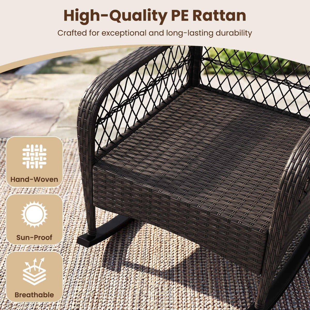Outdoor Wicker Rocking Chair with Cushions - 400 LBS Capacity 8