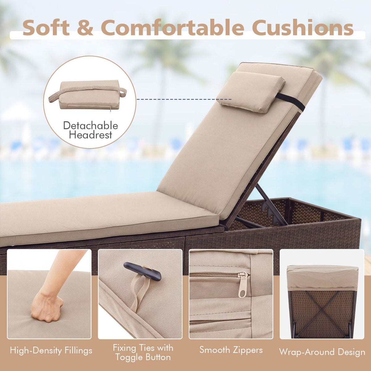 PE Rattan Chaise Lounge Set of 2 with 6-Position Adjustable Backrest and Foldable Side Table 6