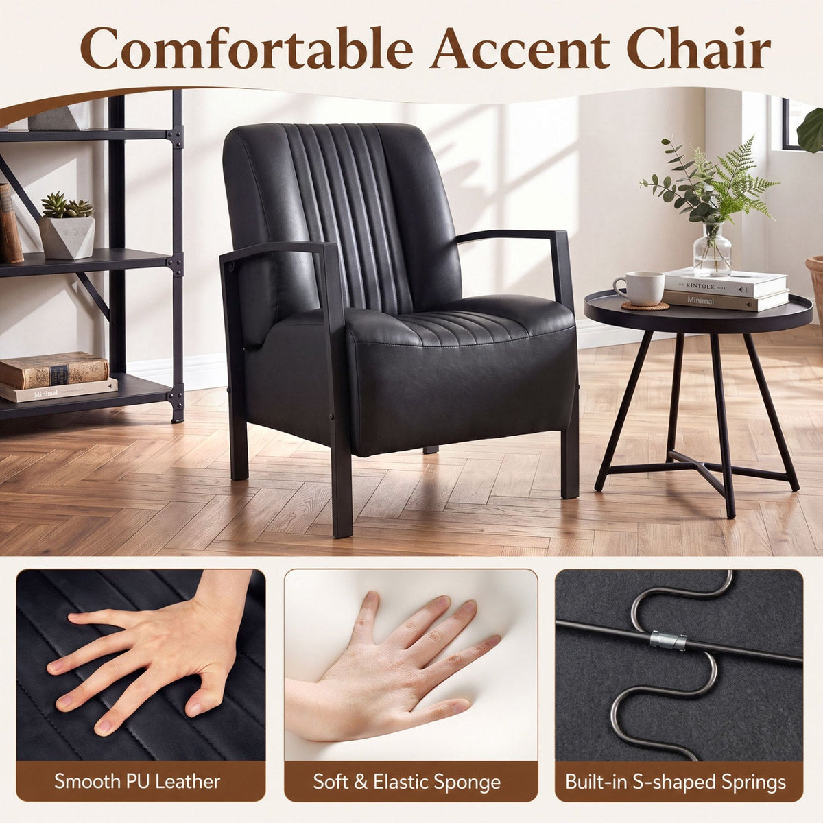 Upholstered Accent Chair with Padded Seat and Armrests 7