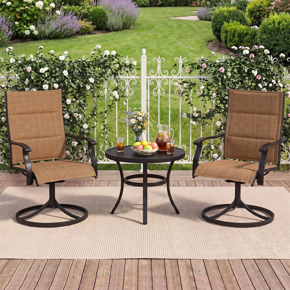 Swivel Patio Dining Chairs Set of 2 with Padded Seats 1