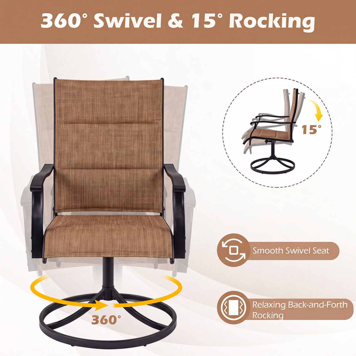 Swivel Patio Dining Chairs Set of 2 with Padded Seats 4