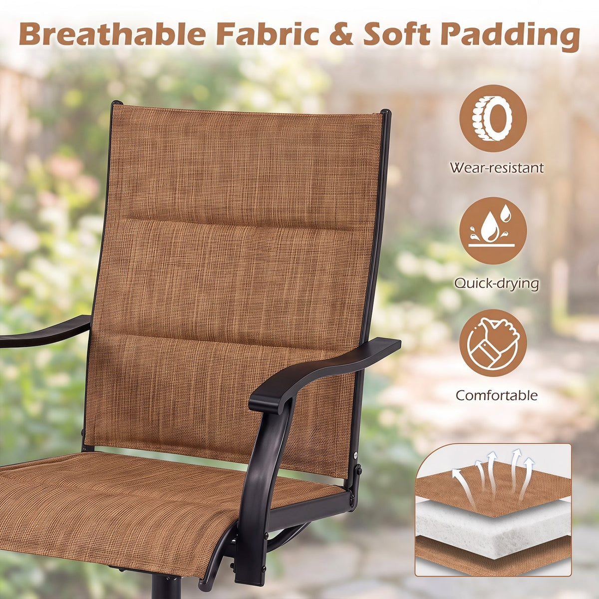Swivel Patio Dining Chairs Set of 2 with Padded Seats 5