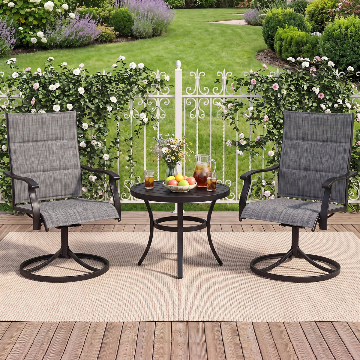 Swivel Patio Dining Chairs Set of 2 with Padded Seats 8