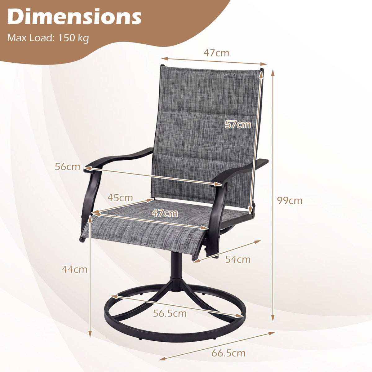 Swivel Patio Dining Chairs Set of 2 with Padded Seats 10