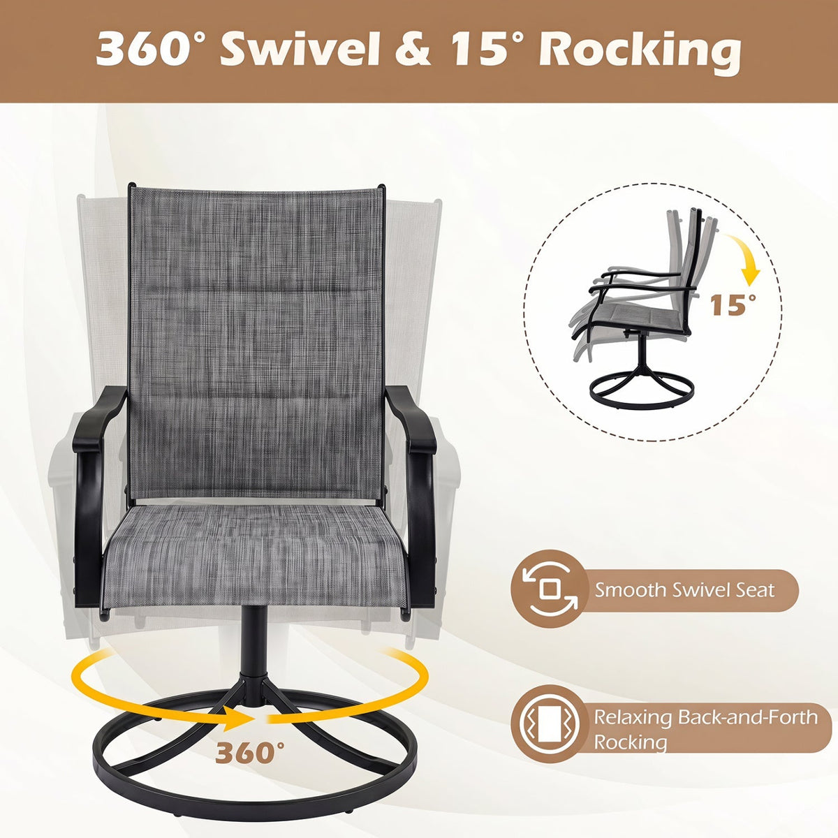 Swivel Patio Dining Chairs Set of 2 with Padded Seats 11