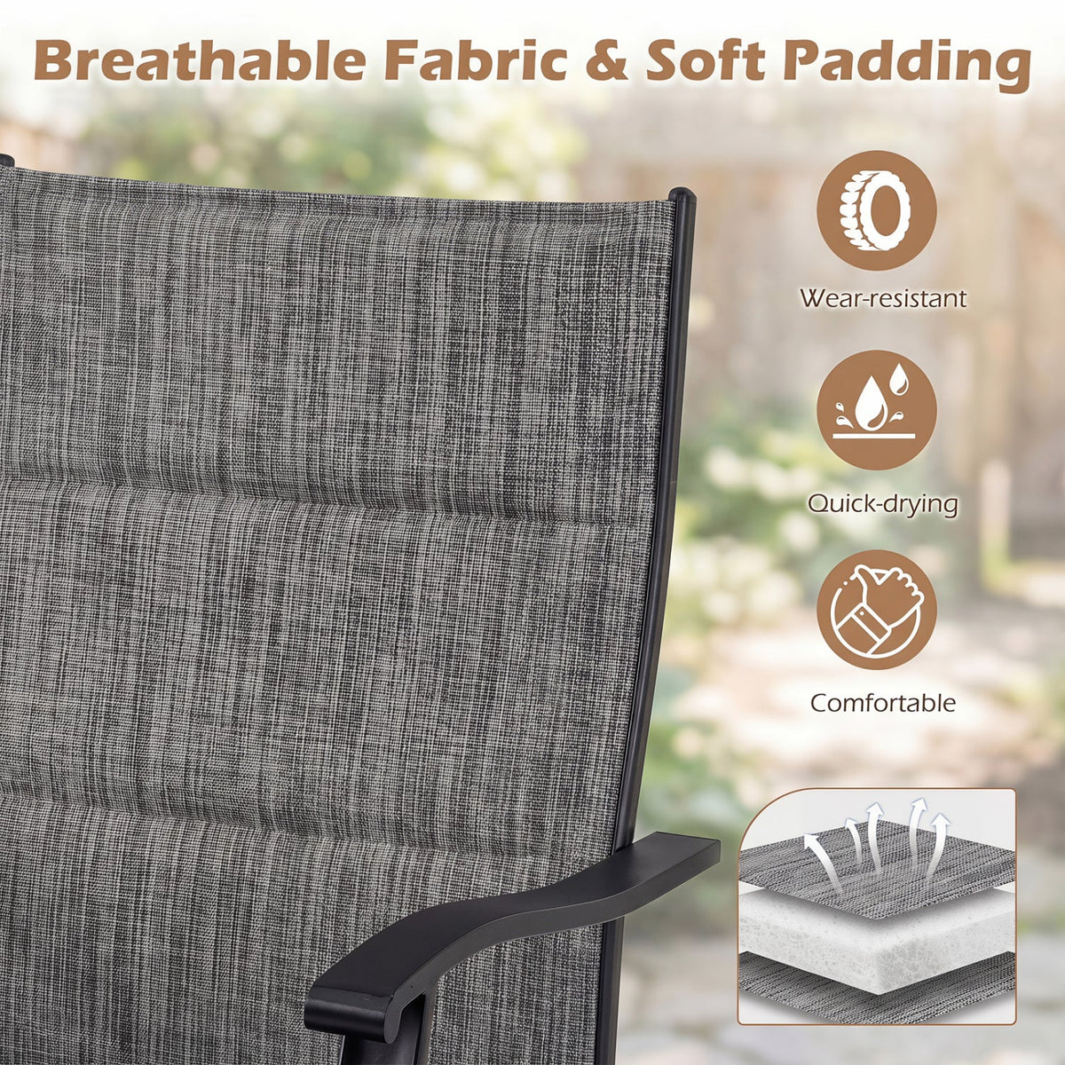 Swivel Patio Dining Chairs Set of 2 with Padded Seats 12