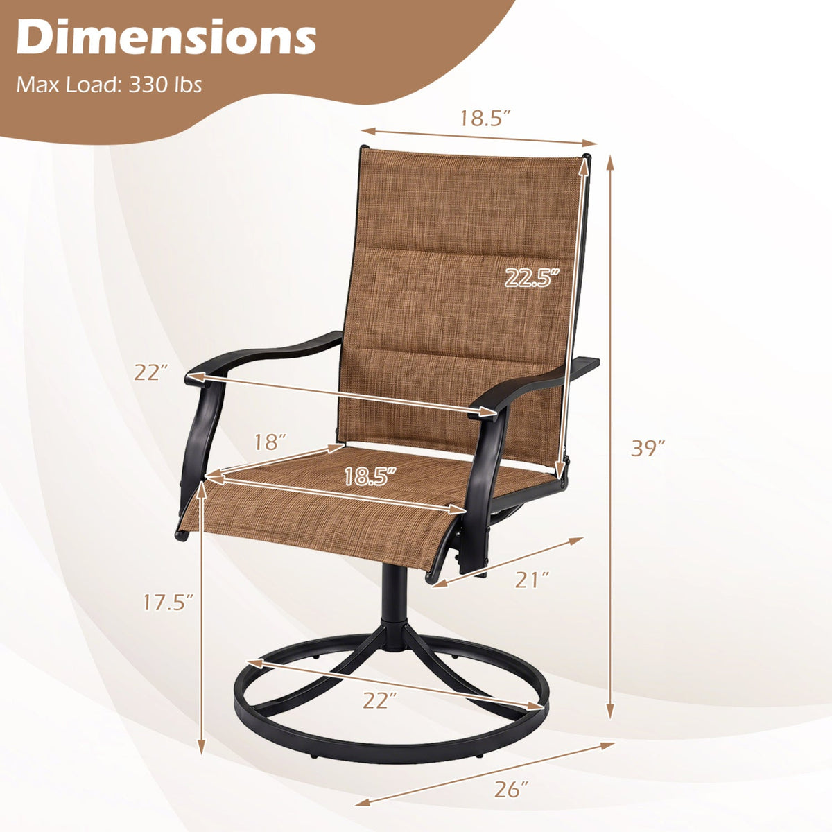Swivel Patio Dining Chairs Set of 2 with Padded Seats 3