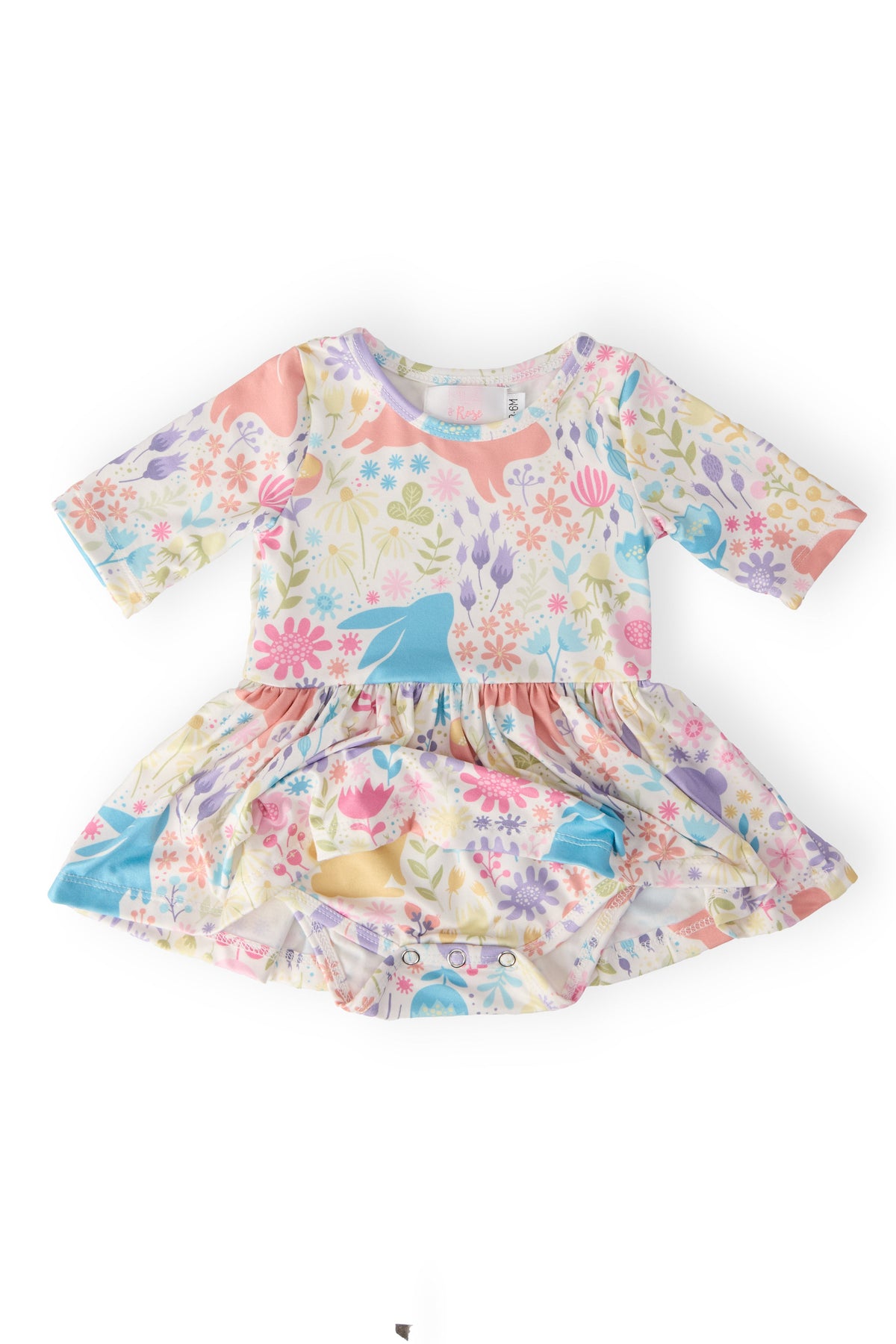 Pastel Floral Bunnies 3/4 Sleeve Twirl Bodysuit 2
