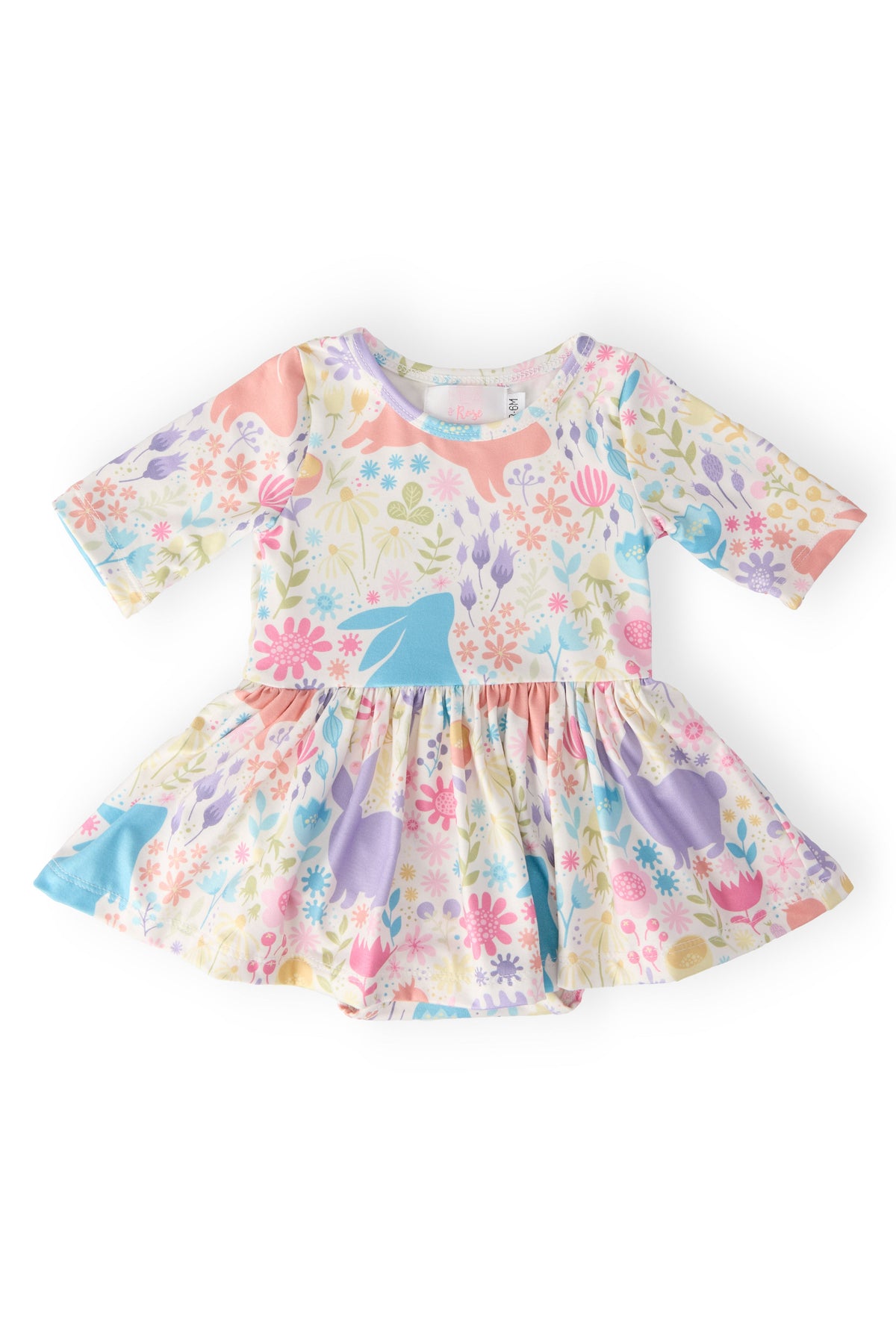 Pastel Floral Bunnies 3/4 Sleeve Twirl Bodysuit 1