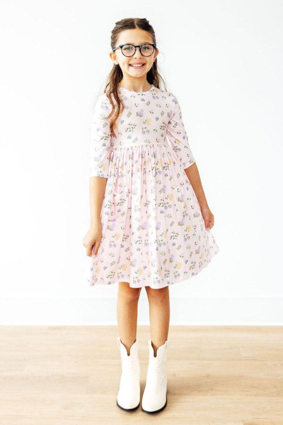 Pastel Petals 3/4 Sleeve Pocket Twirl Dress 2