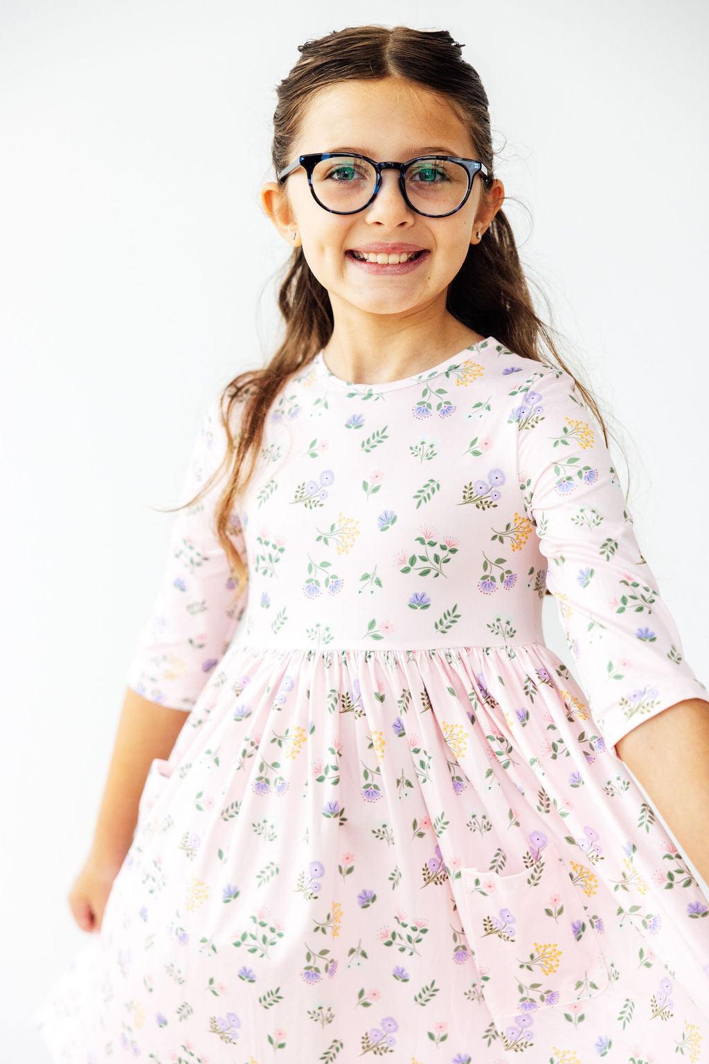 Pastel Petals 3/4 Sleeve Pocket Twirl Dress 3