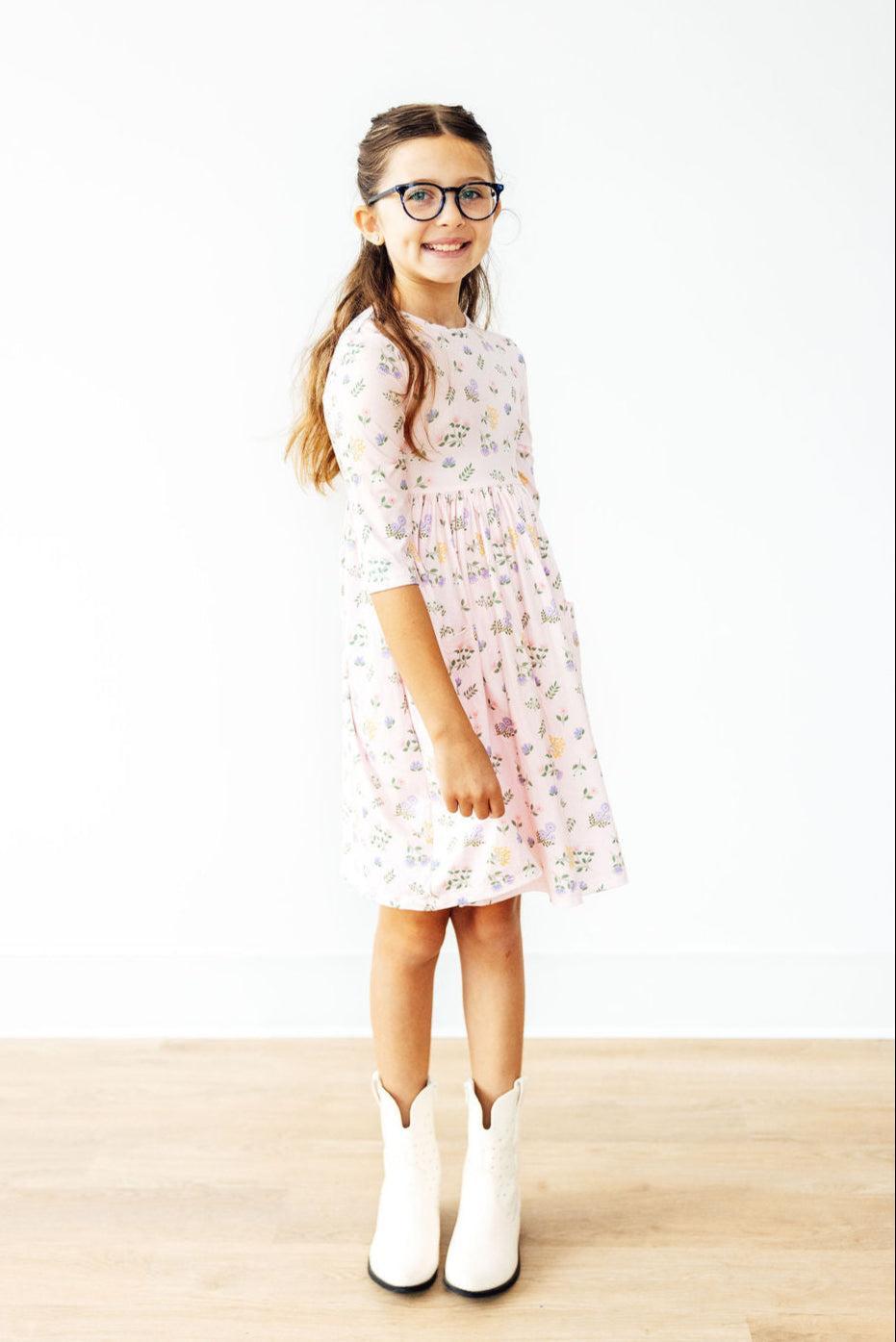 Pastel Petals 3/4 Sleeve Pocket Twirl Dress 4