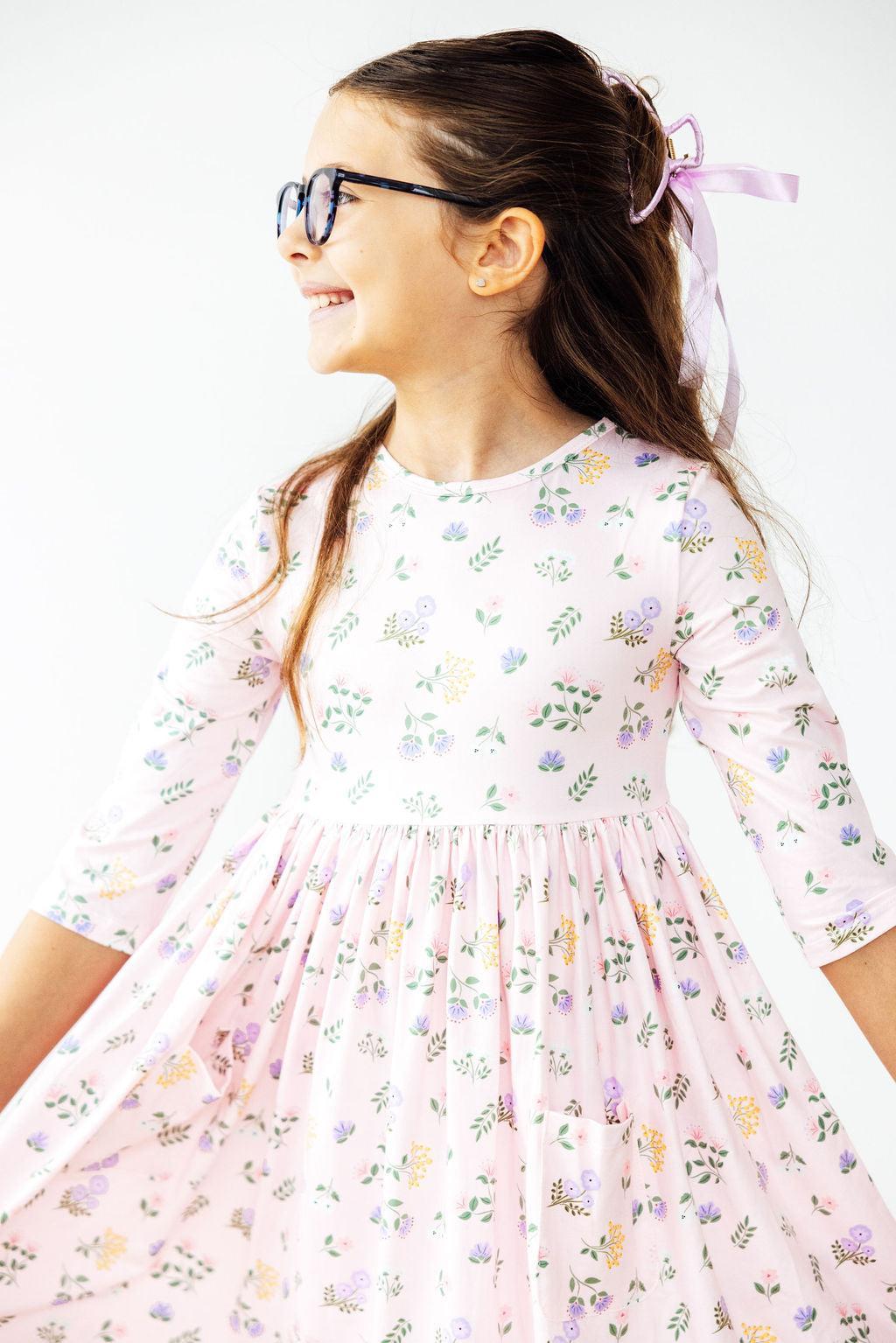 Pastel Petals 3/4 Sleeve Pocket Twirl Dress 1