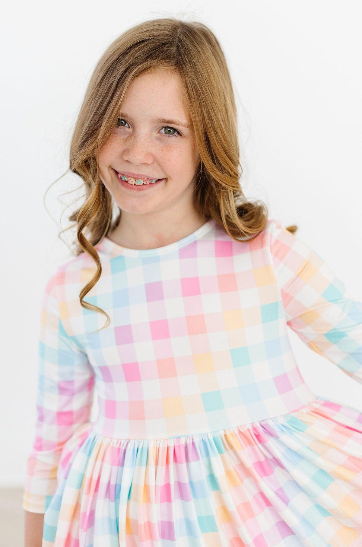 Pastel Plaid 3/4 Sleeve Pocket Twirl Dress 4