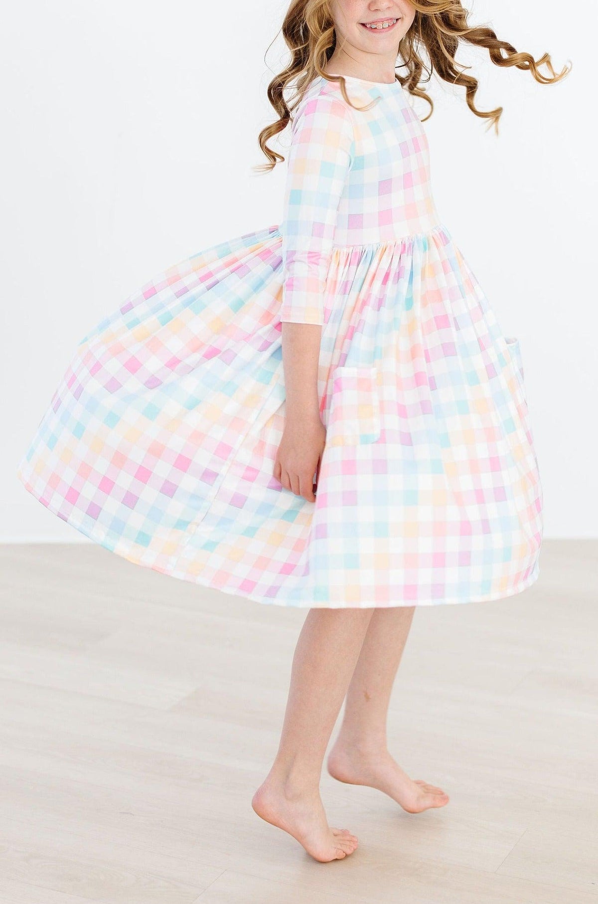 Pastel Plaid 3/4 Sleeve Pocket Twirl Dress 6