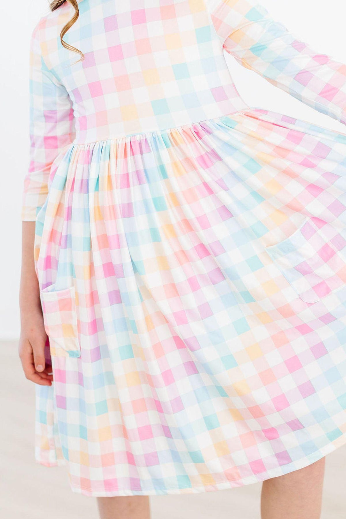Pastel Plaid 3/4 Sleeve Pocket Twirl Dress 7