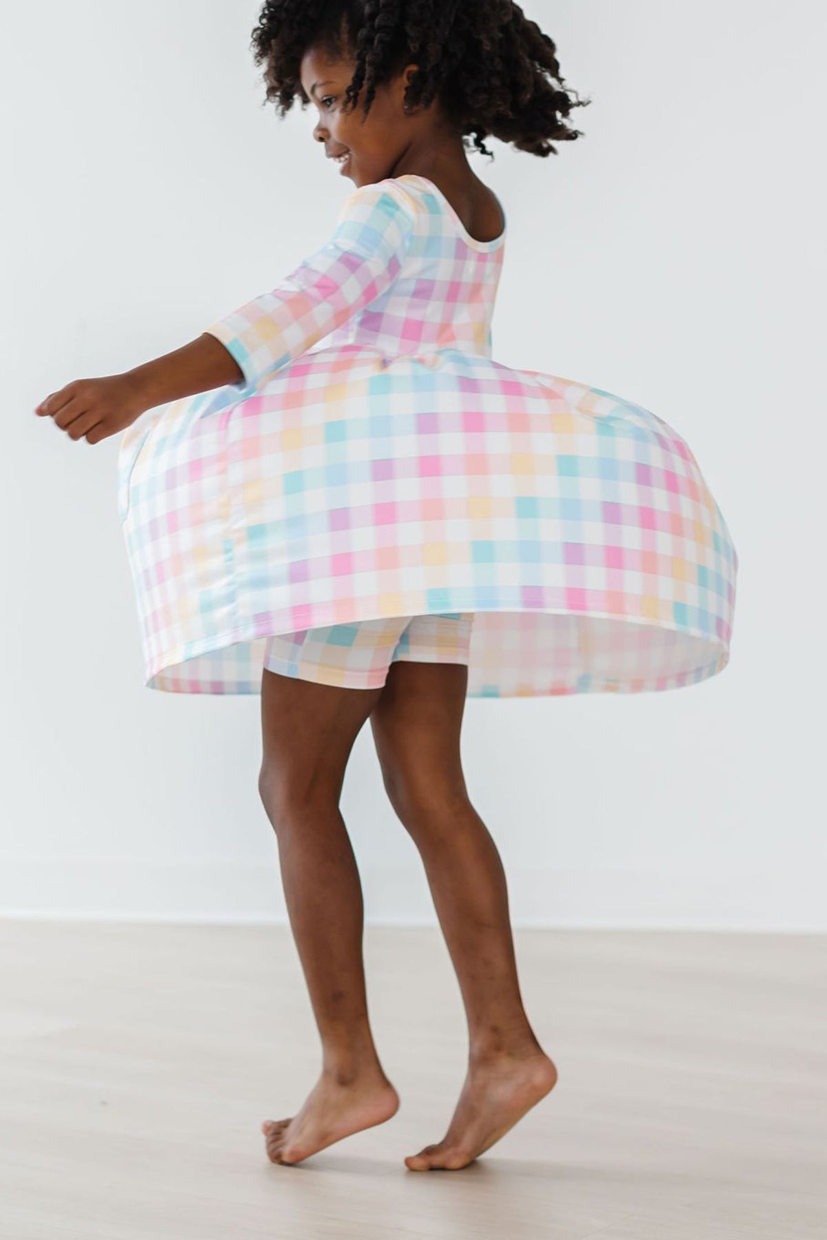 Pastel Plaid 3/4 Sleeve Pocket Twirl Dress 1