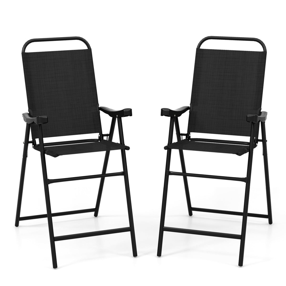 Folding Patio Bar Stool Set of 2 with Footrest - Black 3
