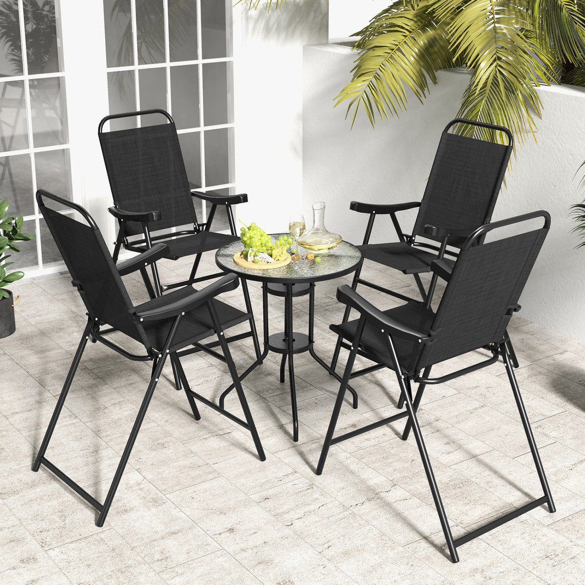 Folding Patio Bar Stool Set of 4 with Metal Frame & Footrest 1