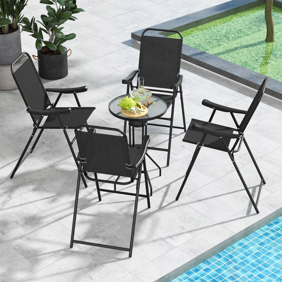 Folding Patio Bar Stool Set of 4 with Metal Frame & Footrest 2