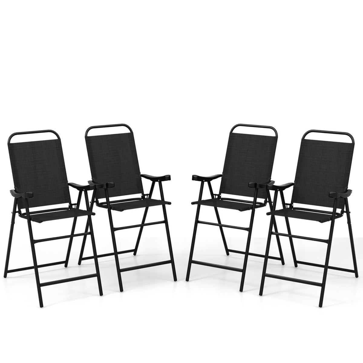Folding Patio Bar Stool Set of 4 with Metal Frame & Footrest 3