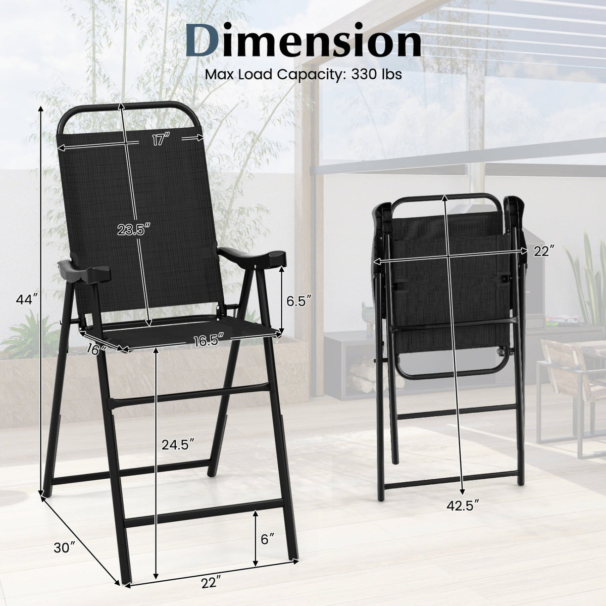 Folding Patio Bar Stool Set of 4 with Metal Frame & Footrest 4
