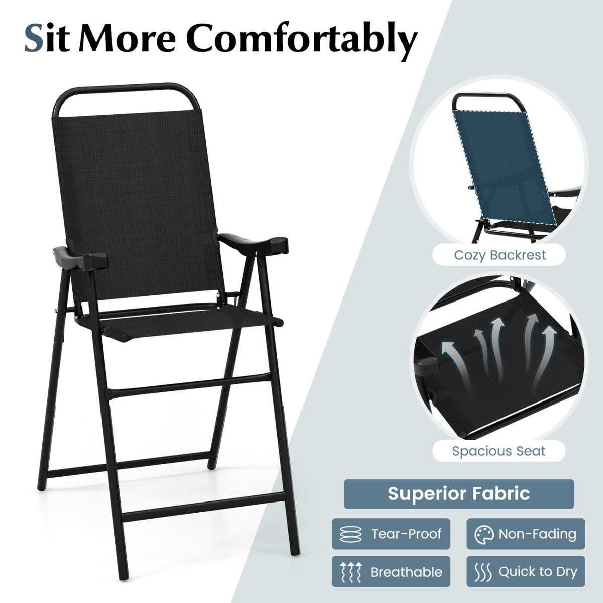 Folding Patio Bar Stool Set of 4 with Metal Frame & Footrest 6