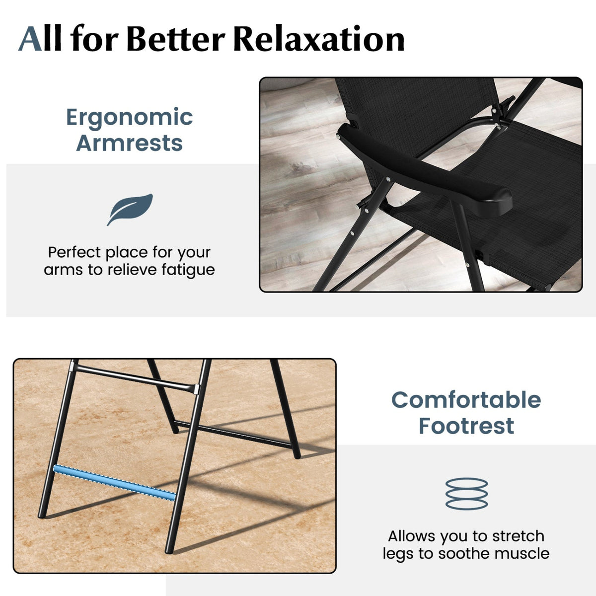 Folding Patio Bar Stool Set of 4 with Metal Frame & Footrest 7