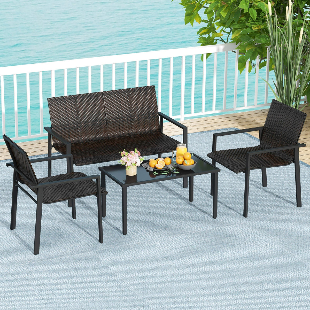 4 Pieces Patio Furniture Set with Heavy Duty Galvanized Metal Frame 1