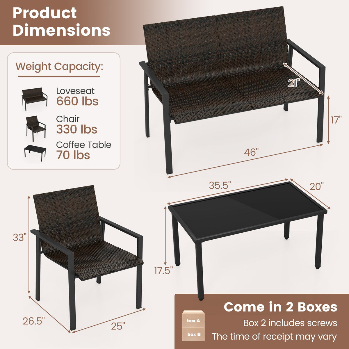 4 Pieces Patio Furniture Set with Heavy Duty Galvanized Metal Frame 5