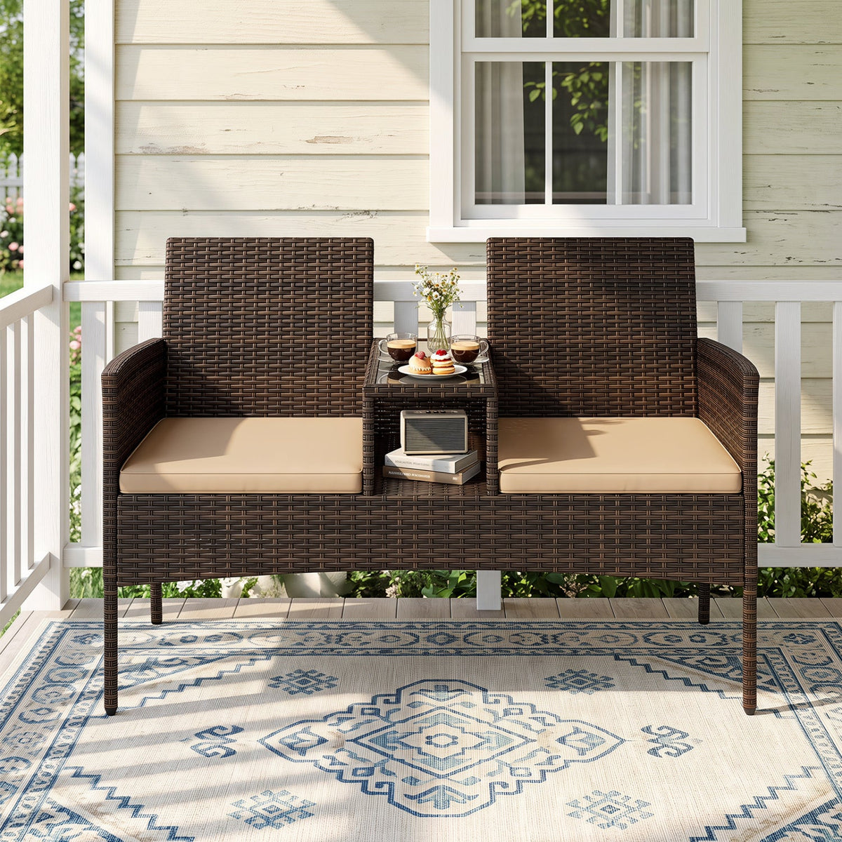 Patio Loveseat 2-Seat Conversation Set with Coffee Table 2