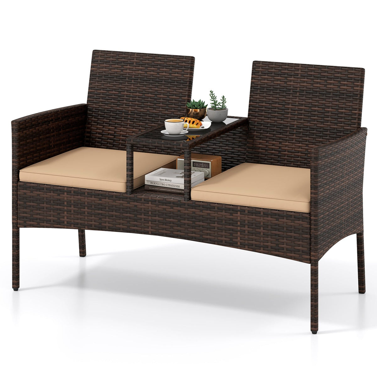 Patio Loveseat 2-Seat Conversation Set with Coffee Table 4