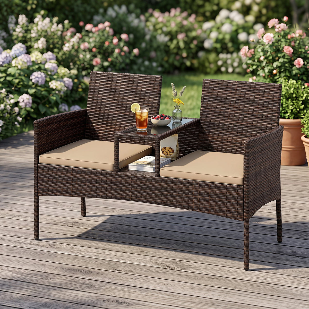 Patio Loveseat 2-Seat Conversation Set with Coffee Table 6