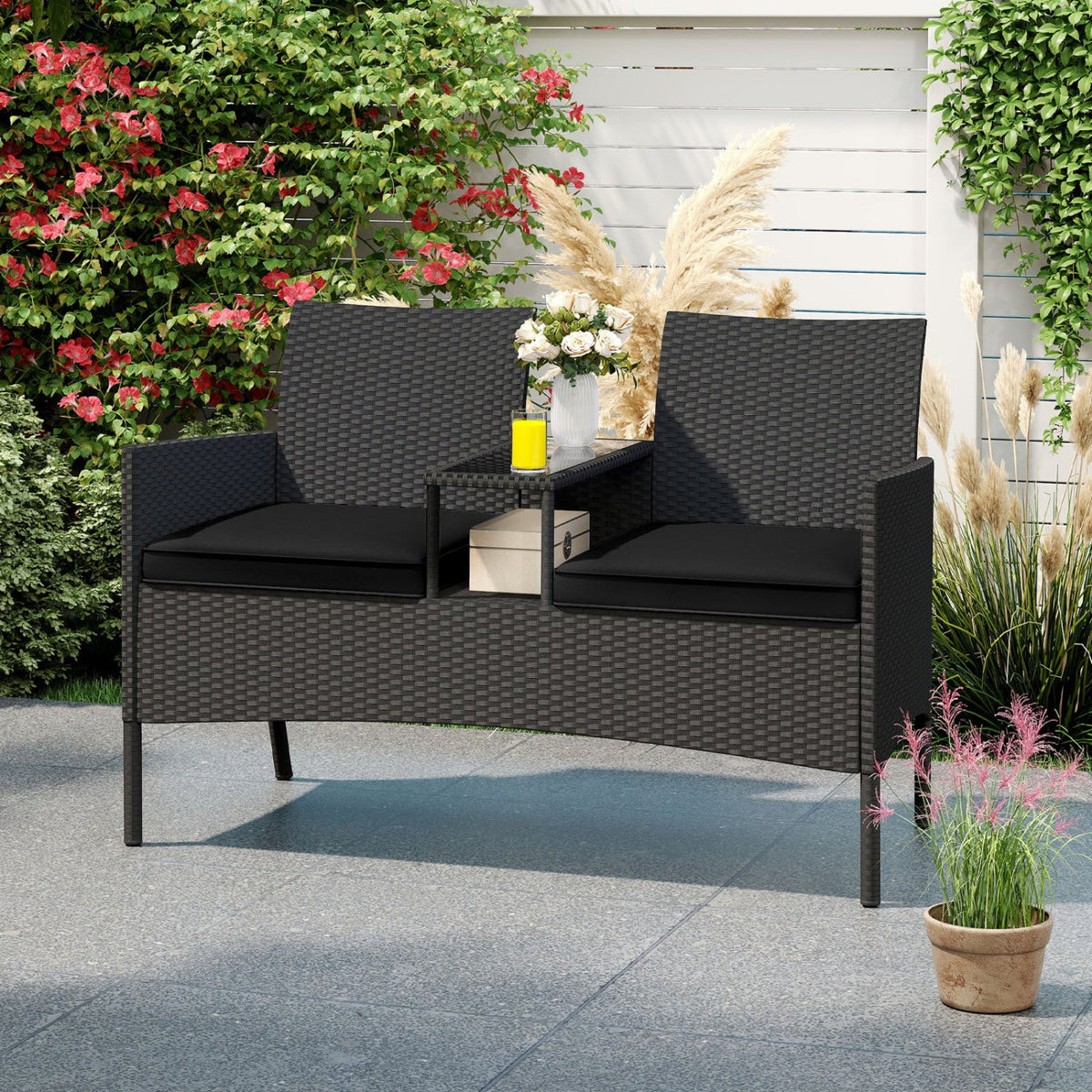 Patio Loveseat with Built-in Table and Storage 1