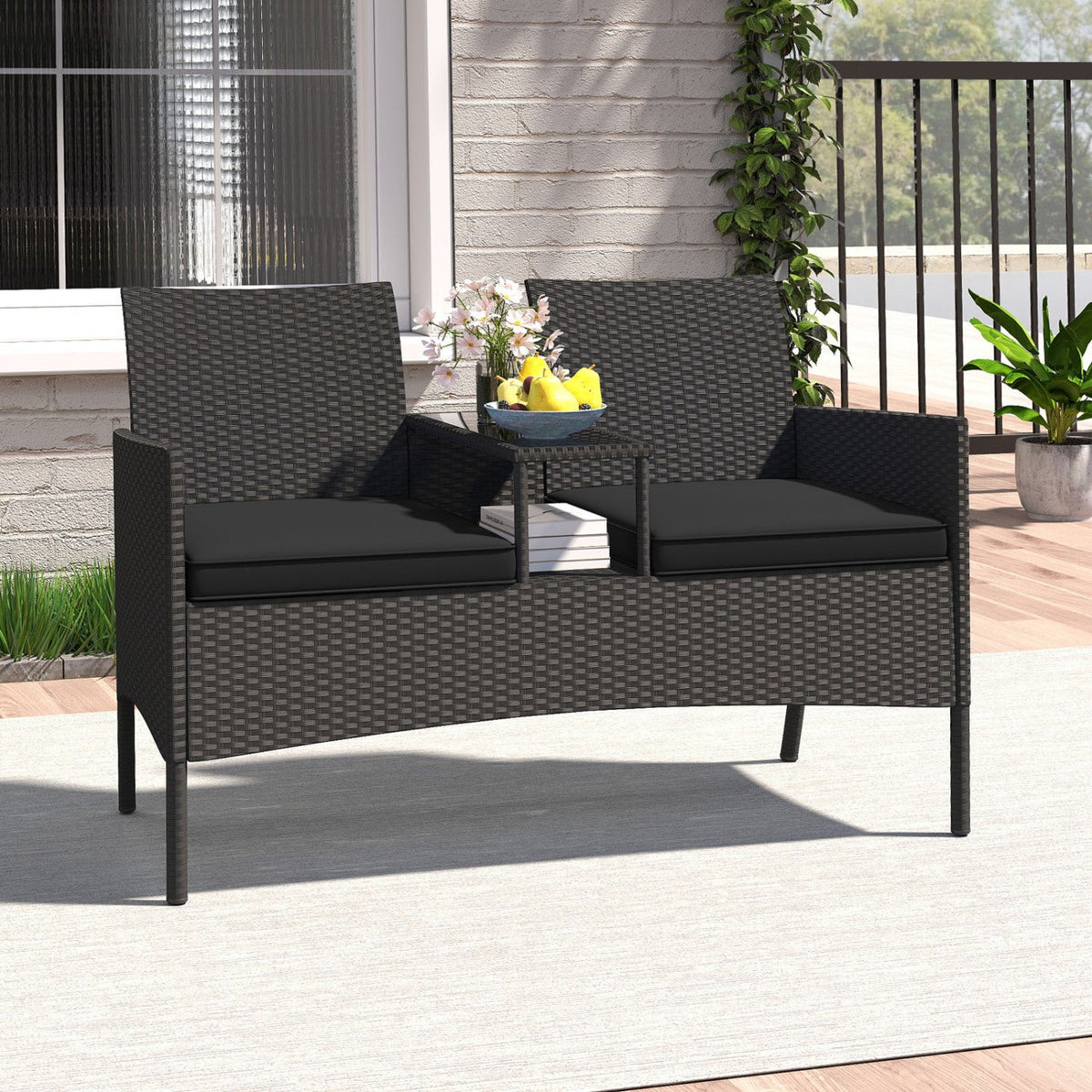 Patio Loveseat with Built-in Table and Storage 2
