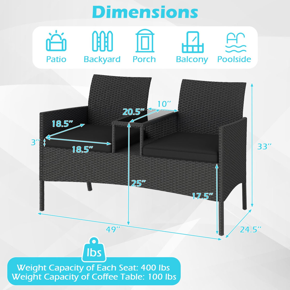 Patio Loveseat with Built-in Table and Storage 5