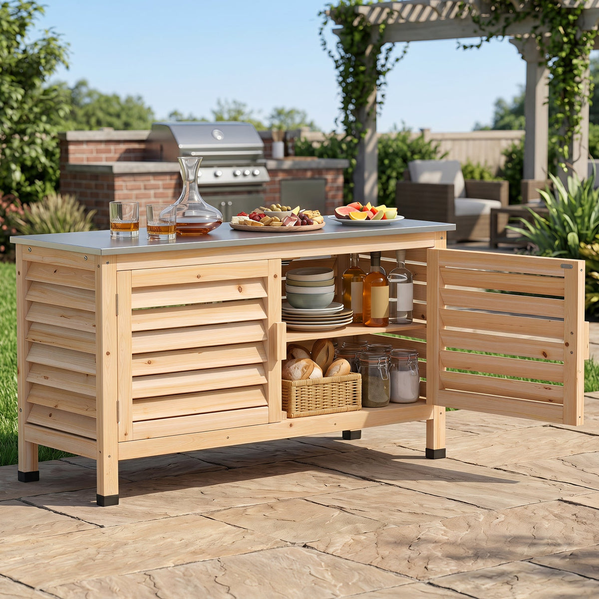 Outdoor Storage Cabinet with Stainless Steel Countertop 1