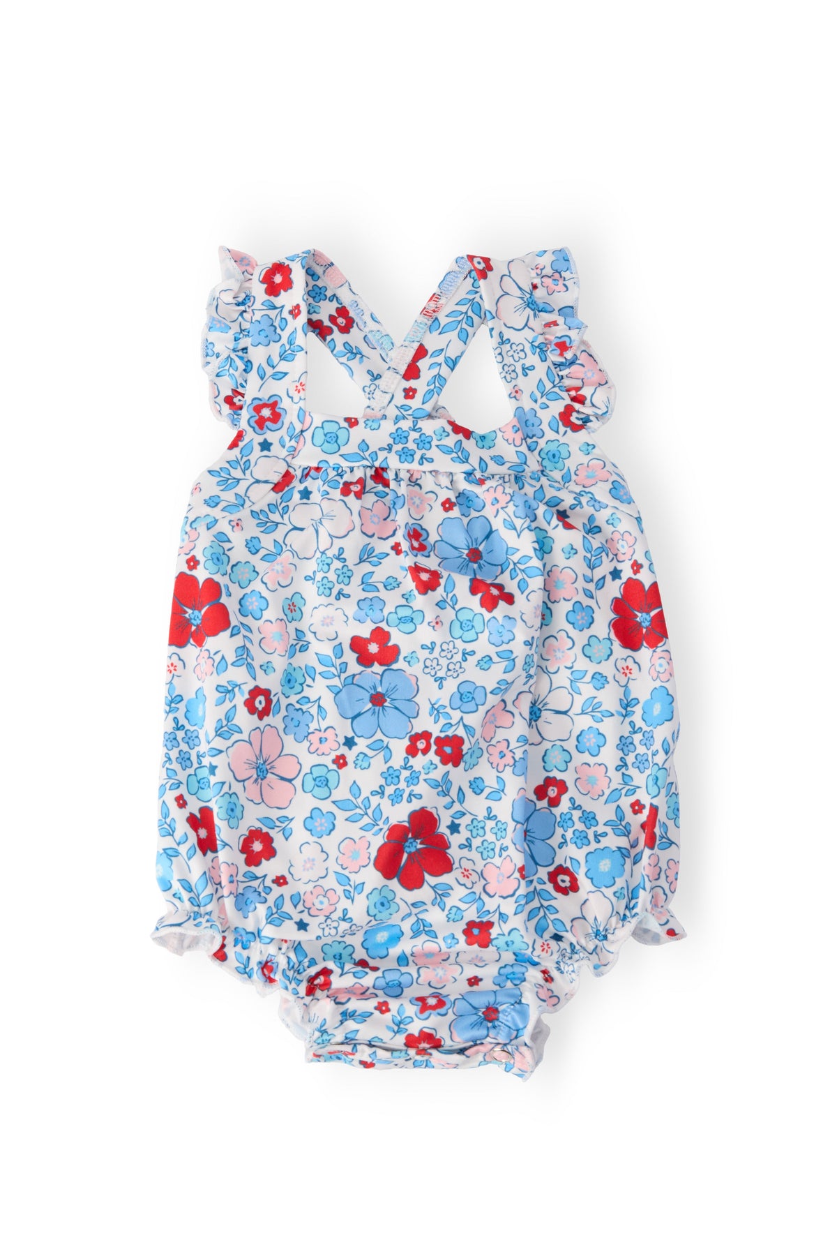 Patriotic Petals Ruffle Cross Back Romper 1