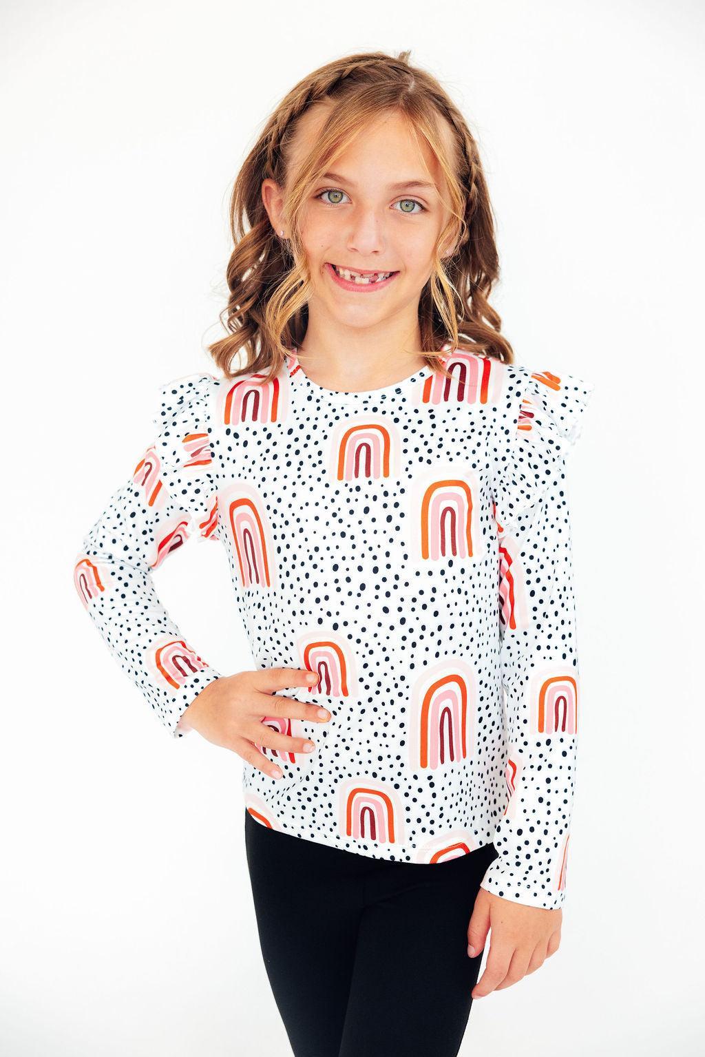 Peach Rainbow L/S Ruffle Tee 3