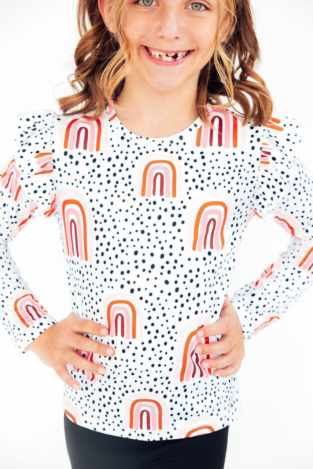 Peach Rainbow L/S Ruffle Tee 4