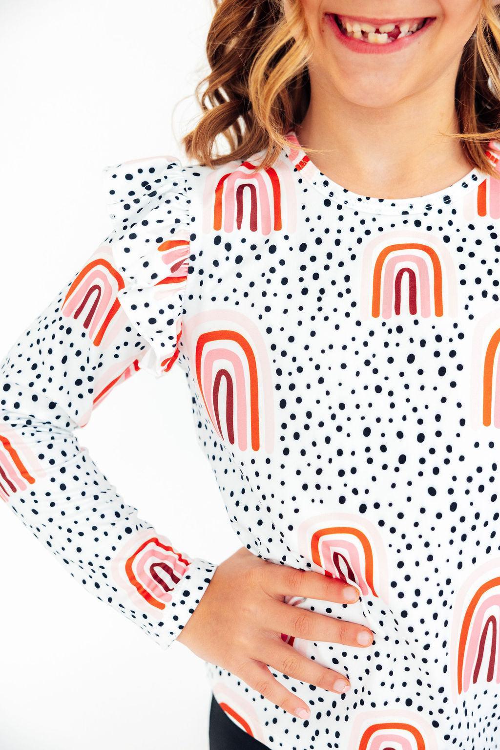 Peach Rainbow L/S Ruffle Tee 2