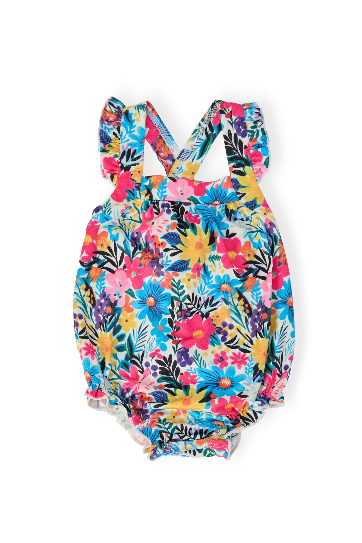 Petal Paradise Ruffle Cross Back Romper 1