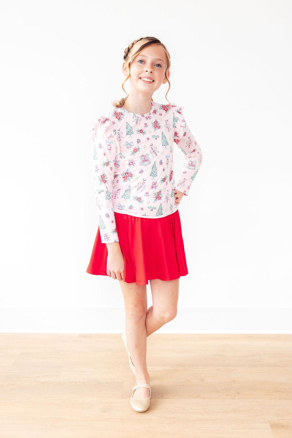 Pink Christmas L/S Ruffle Tee 4