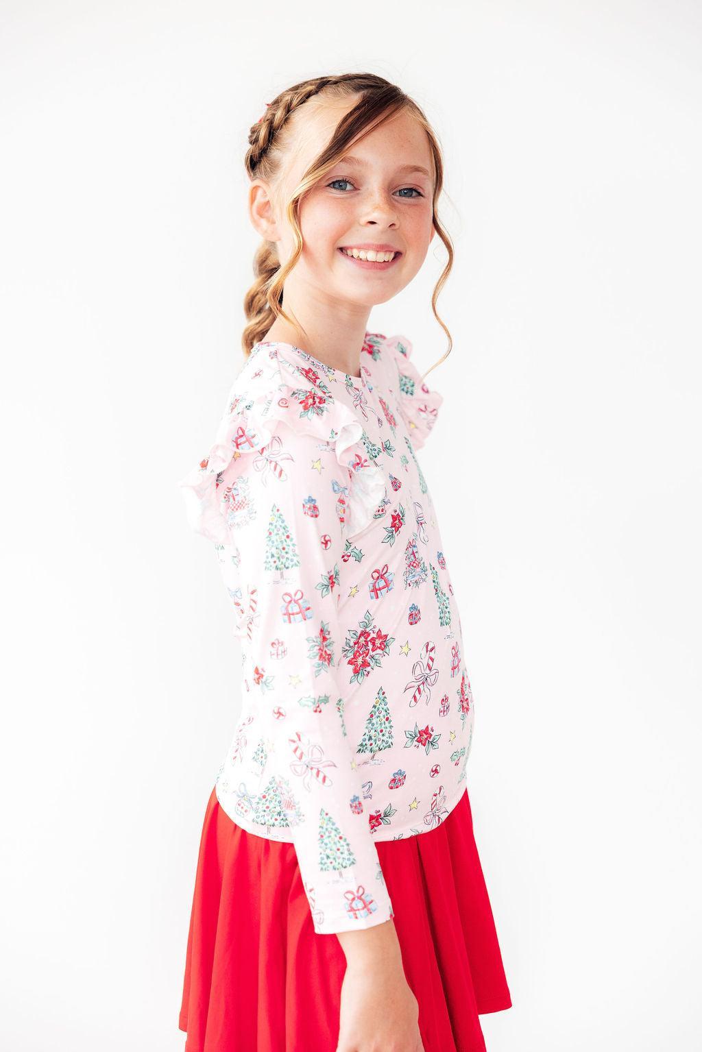Pink Christmas L/S Ruffle Tee 5