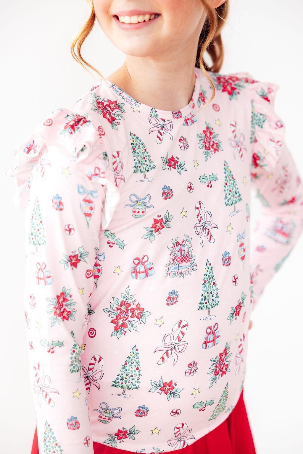 Pink Christmas L/S Ruffle Tee 3