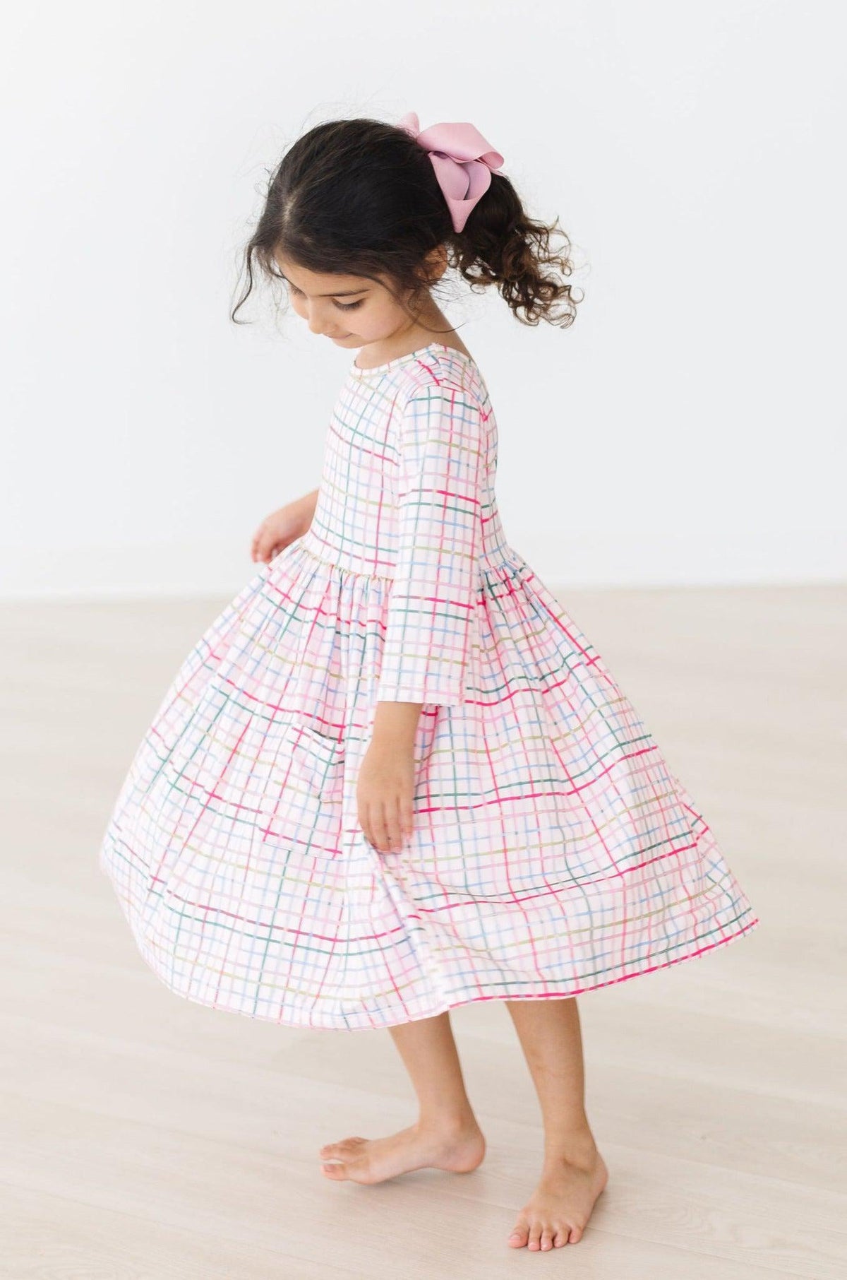 Pink Plaid 3/4 Sleeve Pocket Twirl Dress 10