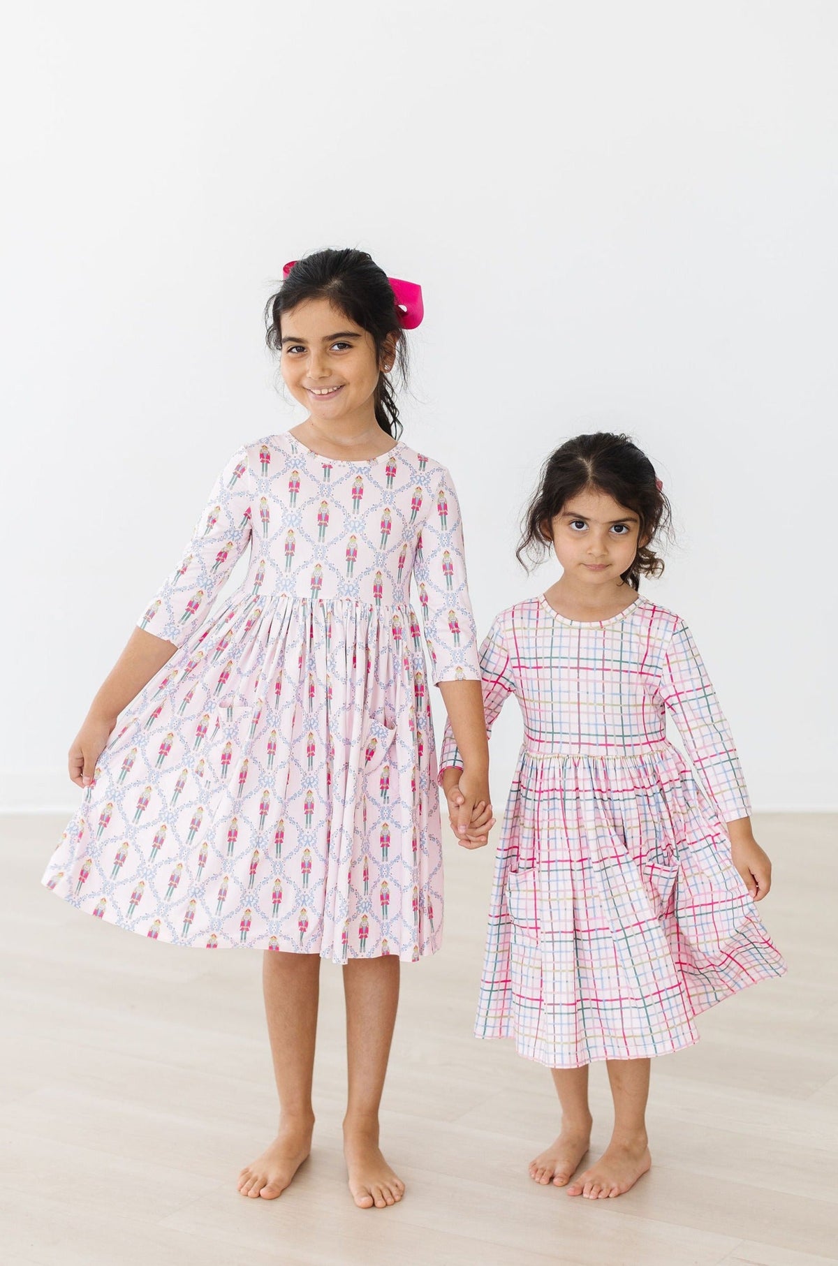 Pink Plaid 3/4 Sleeve Pocket Twirl Dress 11