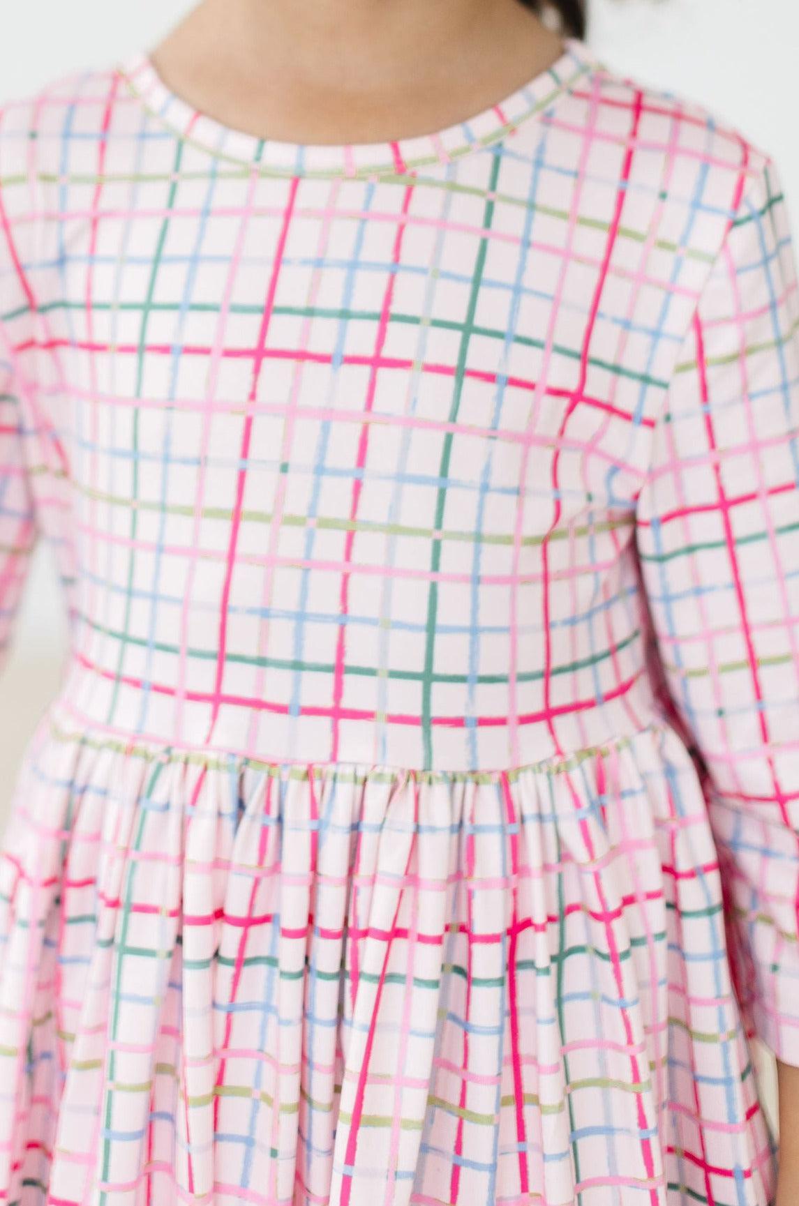 Pink Plaid 3/4 Sleeve Pocket Twirl Dress 4