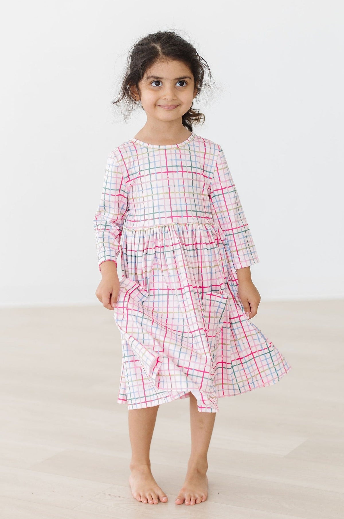 Pink Plaid 3/4 Sleeve Pocket Twirl Dress 7