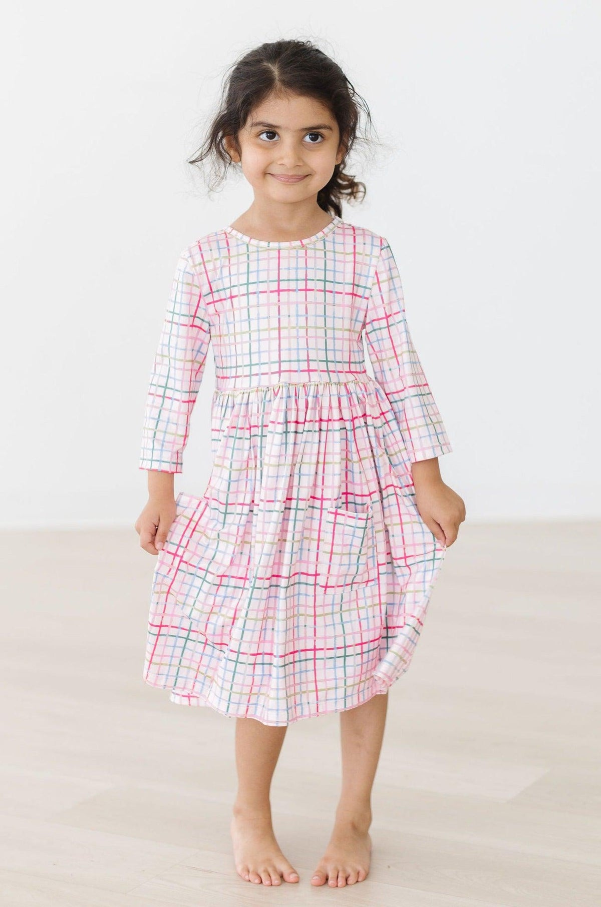 Pink Plaid 3/4 Sleeve Pocket Twirl Dress 8